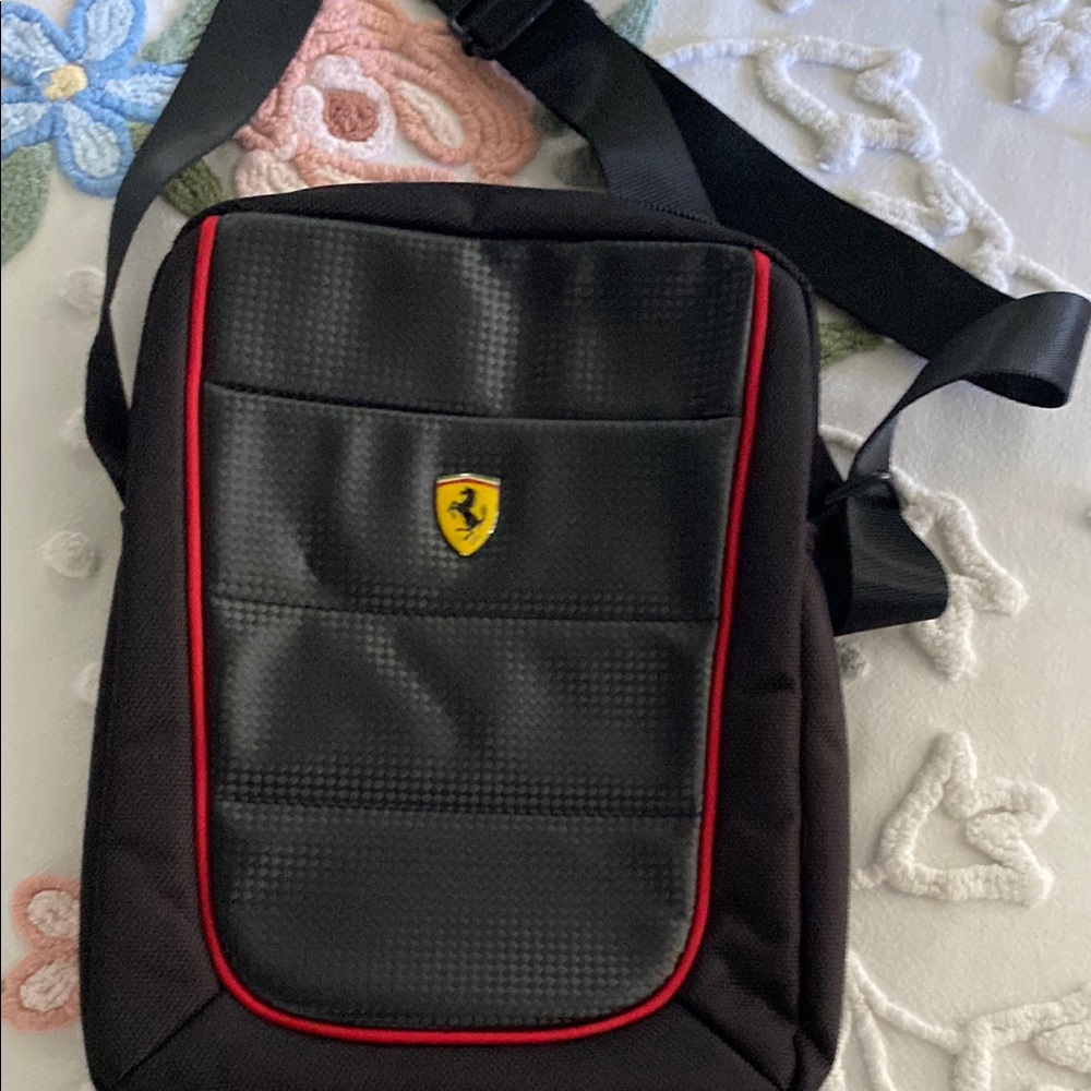 Ferrari Black and Red Messenger Bag with Sporty Design
